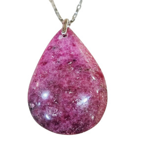 Pendentif Rhodochrosite Goutte avec Chaîne Acier
