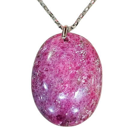 Pendentif Rhodochrosite Ovale avec Chaîne Acier