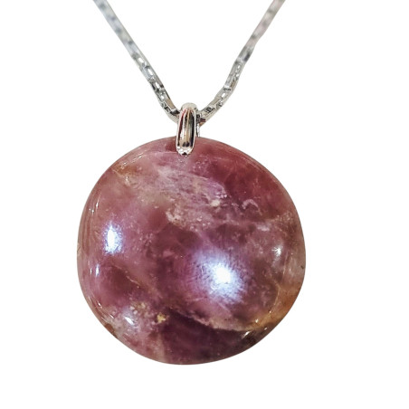 Pendentif Lépidolite Rond avec Chaîne Avier