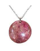 Pendentif Rhodochrosite Rond avec Chaîne Acier