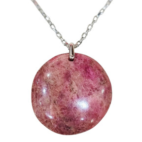 Pendentif Rhodochrosite Rond avec Chaîne Acier