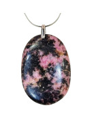 Pendentif Rhodonite Ovale sur Chaîne Acier