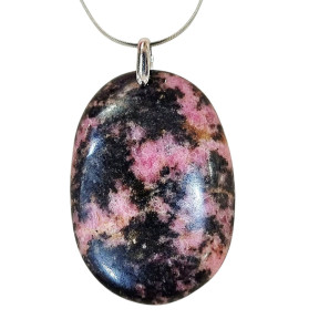 Pendentif Rhodonite Ovale sur Chaîne Acier