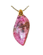 Pendentif Rhodochrosite Navette avec Chaîne Acier Plaquée or