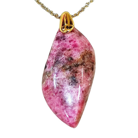 Pendentif Rhodochrosite Navette avec Chaîne Acier Plaquée or