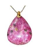 Pendentif Rhodochrosite Goutte avec Chaîne Acier Plaquée or