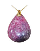Pendentif Rhodochrosite Goutte avec Chaîne Acier Plaquée or