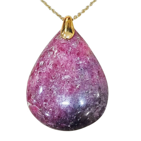 Pendentif Rhodochrosite Goutte avec Chaîne Acier Plaquée or