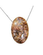 Pendentif Agate Fleur Ovale avec Chaîne Acier