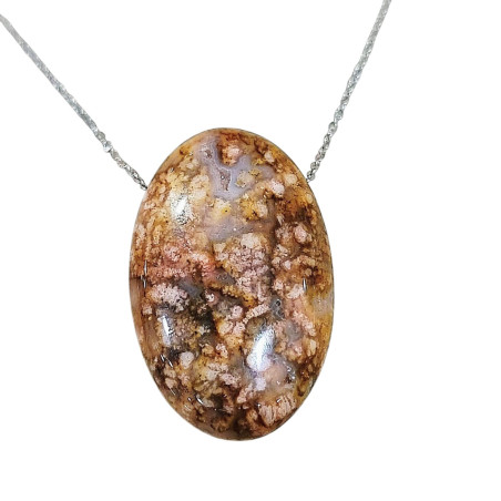 Pendentif Agate Fleur Ovale avec Chaîne Acier