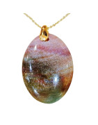Pendentif Jaspe Océan Ovale avec Chaine Acier Plaquée or 36 + 5 cm