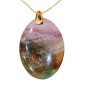 Pendentif Jaspe Océan Ovale avec Chaine Acier Plaquée or