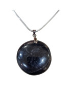 Pendentif Tourmaline Noire Rond avec Chaîne Acier