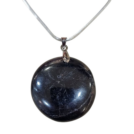 Pendentif Tourmaline Noire Rond avec Chaîne Acier