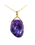 Pendentif Améthyste avec Chaine Acier Plaquée Or