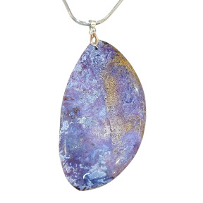 Pendentif Jaspe Océan Ovale avec Chaine Acier