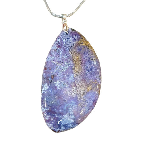 Pendentif Jaspe Océan Ovale avec Chaine Acier