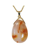 Pendentif Cornaline Goutte avec Chaîne Acier Plaquée Or