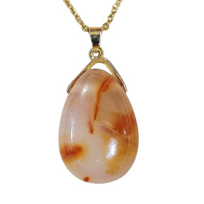 Pendentif Cornaline Goutte avec Chaîne Acier Plaquée Or