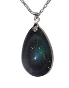 Pendentif Obsidienne Œil Céleste Goutte avec Chaîne Acier