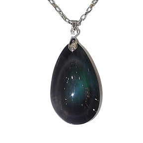 Pendentif Obsidienne Œil Céleste Goutte avec Chaîne Acier
