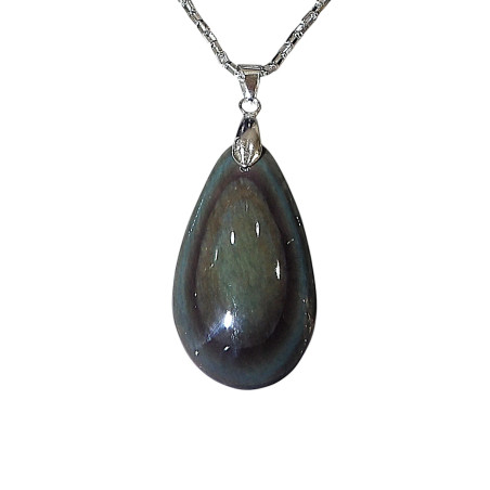Pendentif Obsidienne Œil Céleste Goutte avec Chaîne Acier