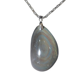 Pendentif Obsidienne Œil Céleste Goutte avec Chaîne Acier