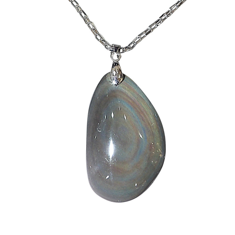 Pendentif Obsidienne Œil Céleste Goutte avec Chaîne Acier