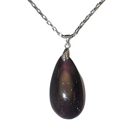 Pendentif Obsidienne Œil Céleste Goutte avec Chaîne Acier