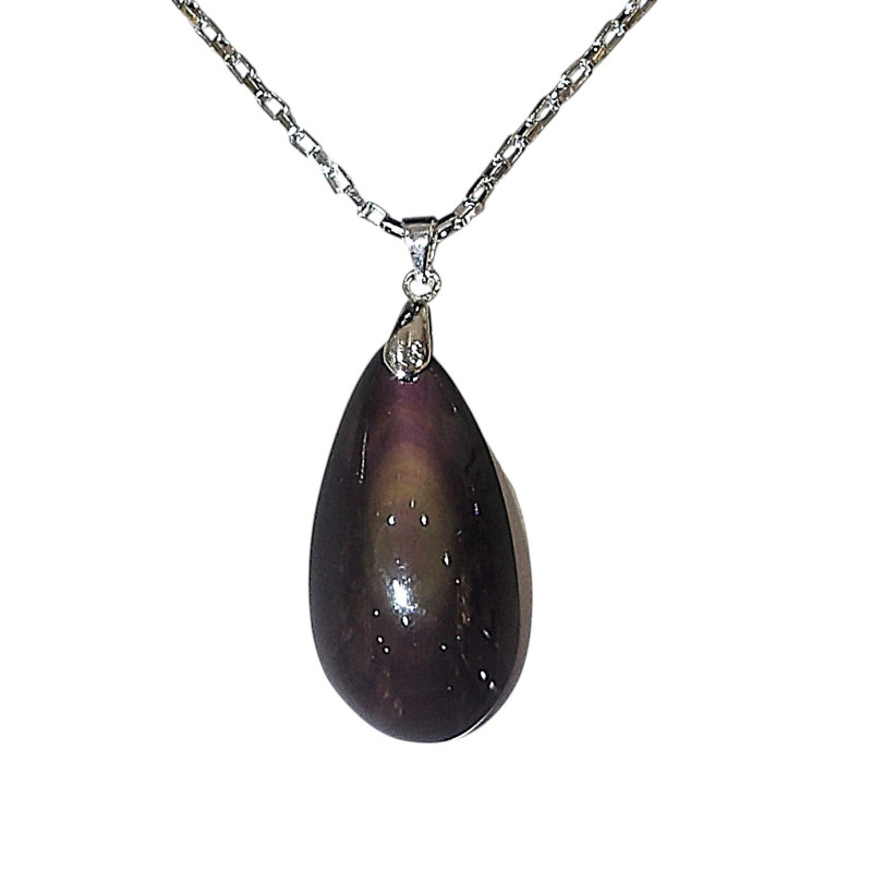 Pendentif Obsidienne Œil Céleste Goutte avec Chaîne Acier