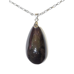 Pendentif Obsidienne Œil Céleste Goutte avec Chaîne Acier
