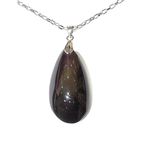 Pendentif Obsidienne Œil Céleste Goutte avec Chaîne Acier
