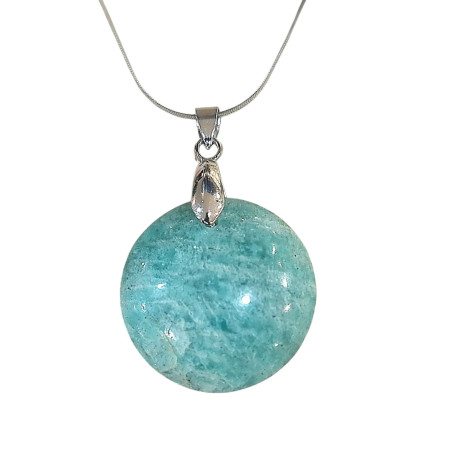 Pendentif Amazonite Rond avec Chaîne Acier