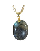 Pendentif Labradorite Ovale avec Chaîne Acier Plaquée Or