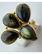 Bague Labradorite Niiki PARIS bronze plaqué or Taille réglable