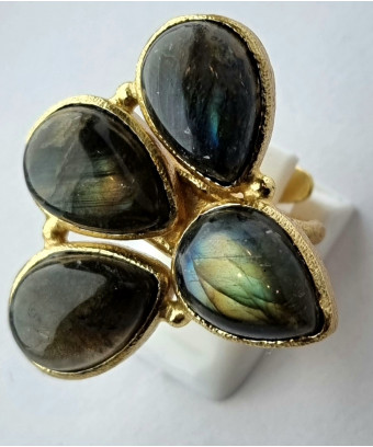 Bague Labradorite Niiki PARIS bronze plaqué or Taille réglable