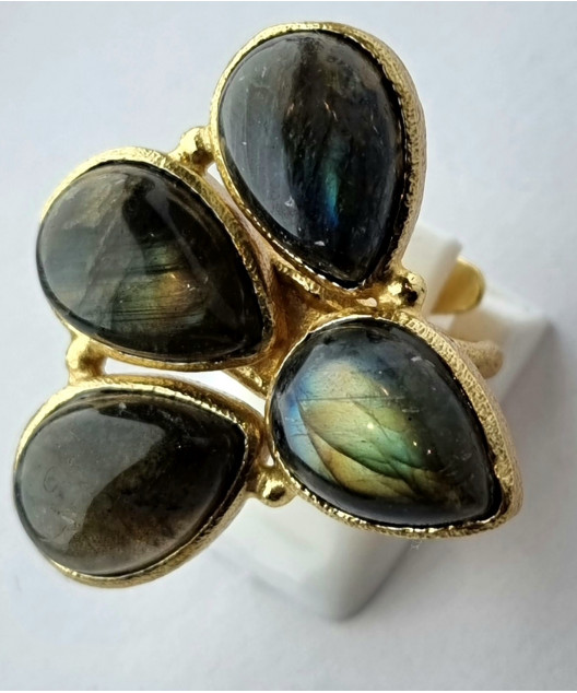 Bague Labradorite Niiki PARIS bronze plaqué or Taille réglable
