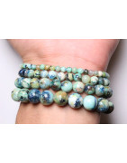 Bracelet Chrysocolle Azurite A+ Pierres Rondes