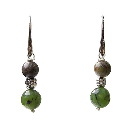 Boucles Stichtite et Jade Néphrite Acier Inox