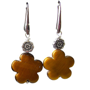 Boucles Œil de Tigre Fleur Acier Inox