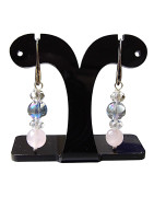 Boucles Aqua Aura Quartz Rose et Swarovski Acier Inox
