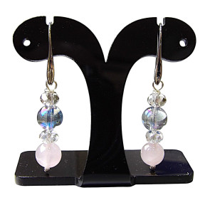 Boucles Aqua Aura Quartz Rose et Swarovski Acier Inox