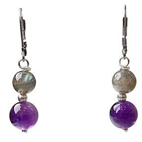 Boucles Labradorite et Améthyste Acier Inox