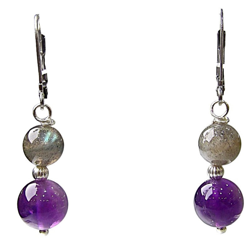 Boucles Labradorite et Améthyste Acier Inox
