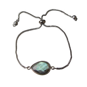 Bracelet Labradorite sur Chaîne Acier Inox Réglable