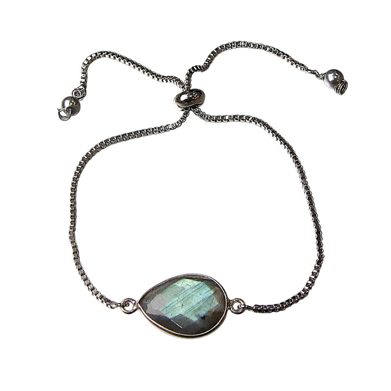 Bracelet Labradorite sur Chaîne Acier Inox Réglable