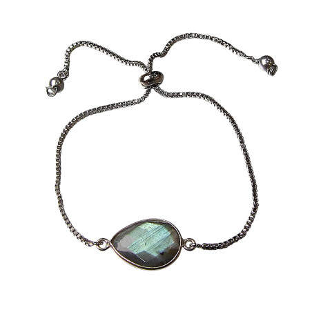 Bracelet Labradorite sur Chaîne Acier Inox Réglable