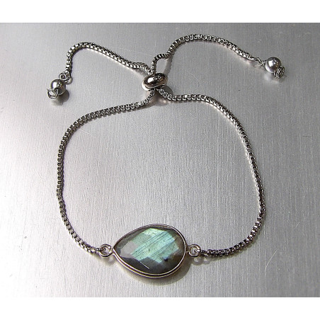 Bracelet Labradorite sur Chaîne Acier Inox Réglable
