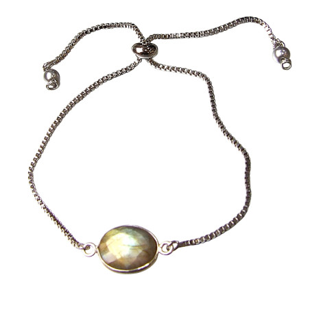 Bracelet Labradorite sur Chaîne Acier Inox Réglable