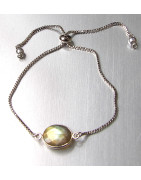 Bracelet Labradorite sur Chaîne Acier Inox Réglable